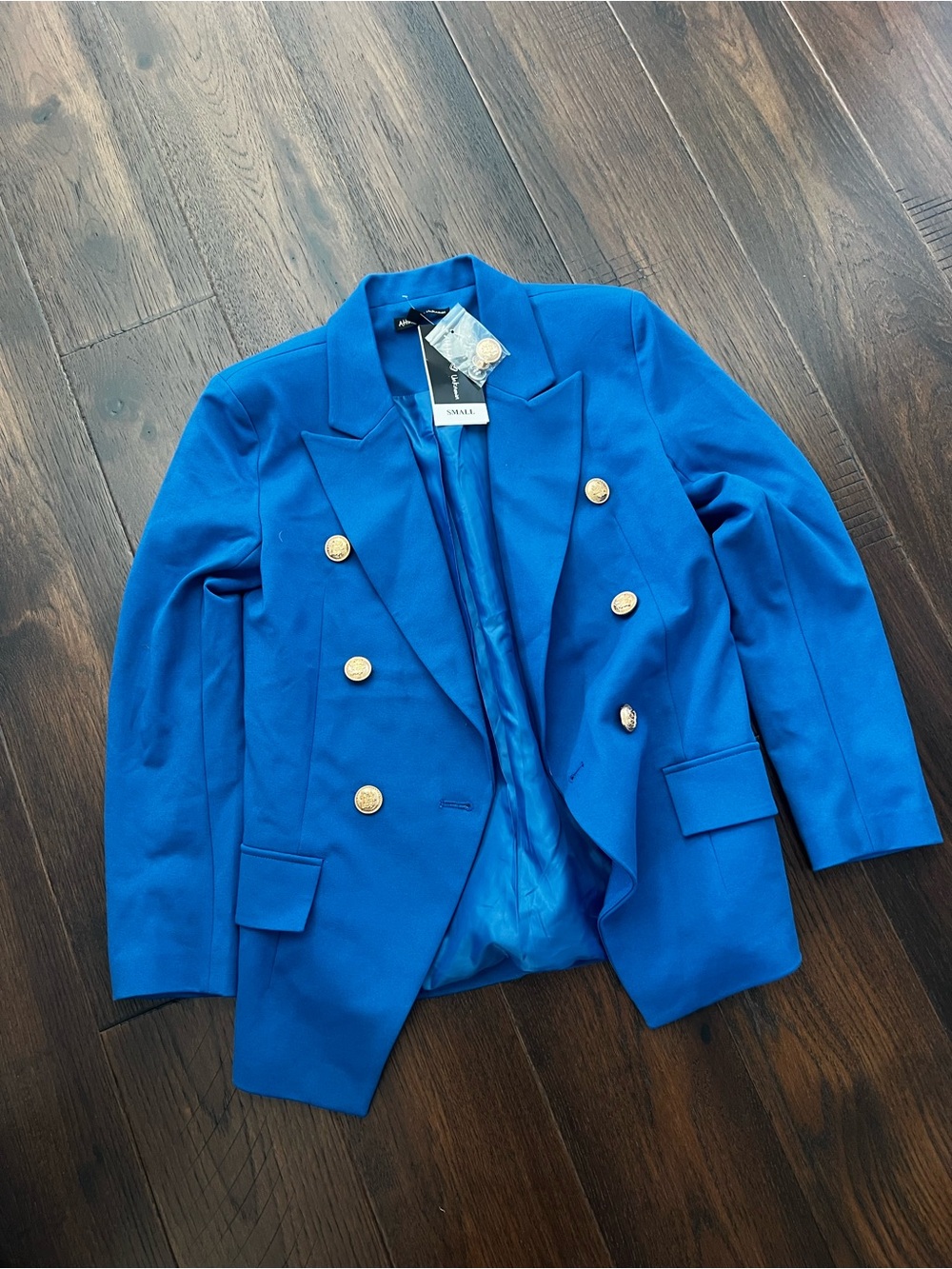 Women's Double-Breasted Blue Blazer with Gold Buttons